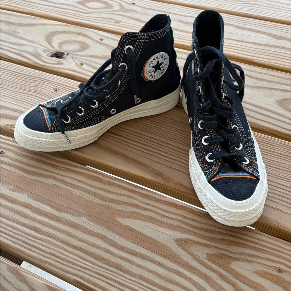 Converse Layered Pride Sneakers - Black High-Tops with Rainbow Stitching